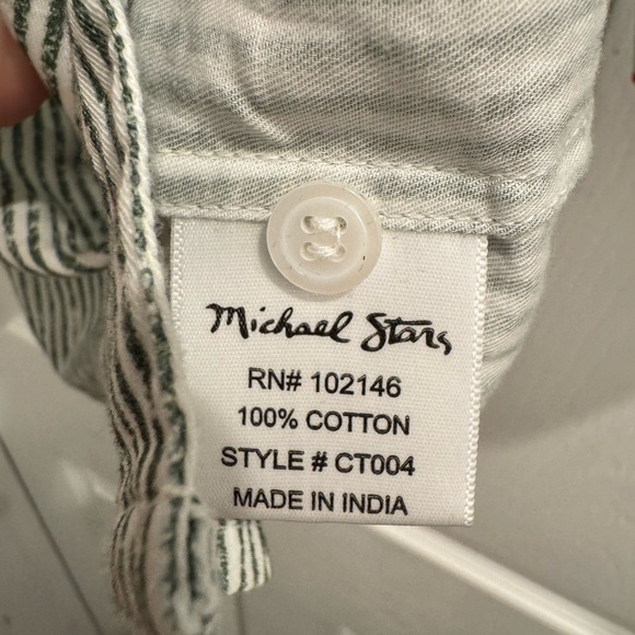 Michael Stars Roxanne Striped Button Down Top Olive Green White Women’s XS - Picture 5 of 8